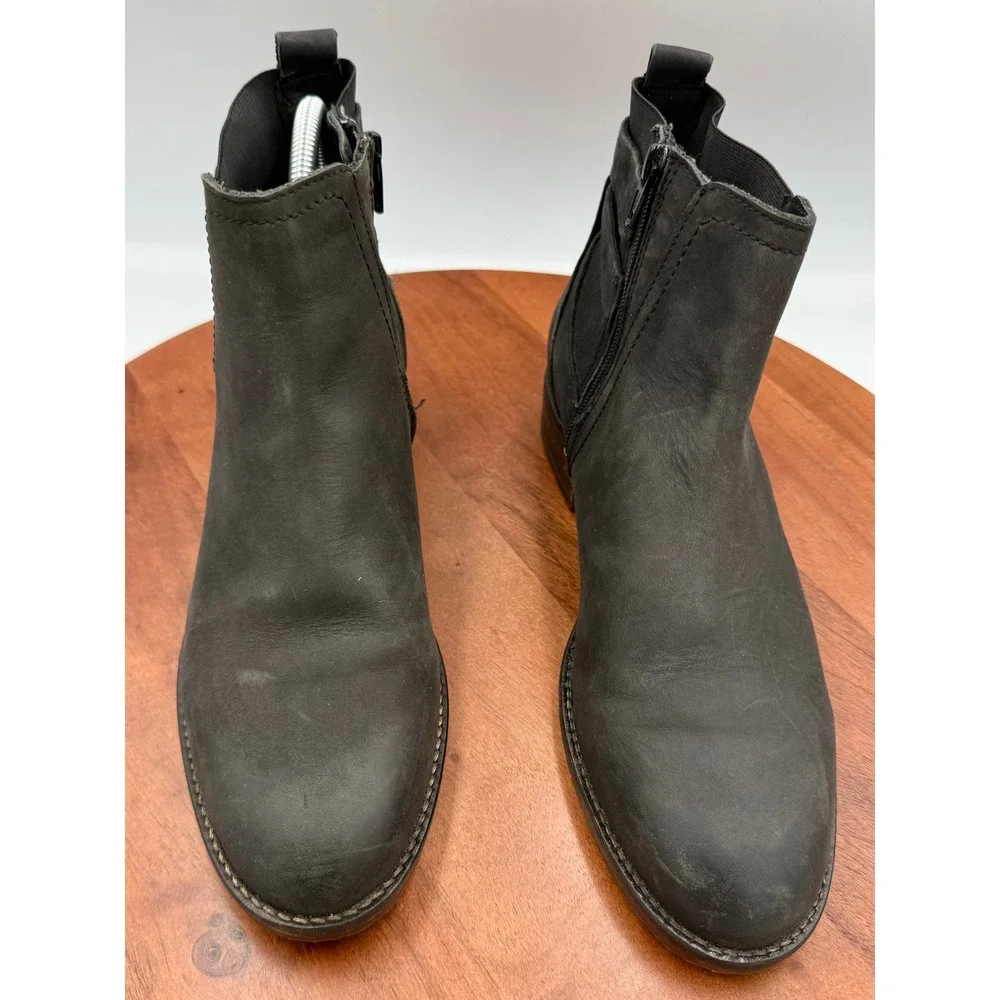 Fat Face Black Leather Buckle Ankle Boots Zip Up Womens 8.5 Boho Western Classic